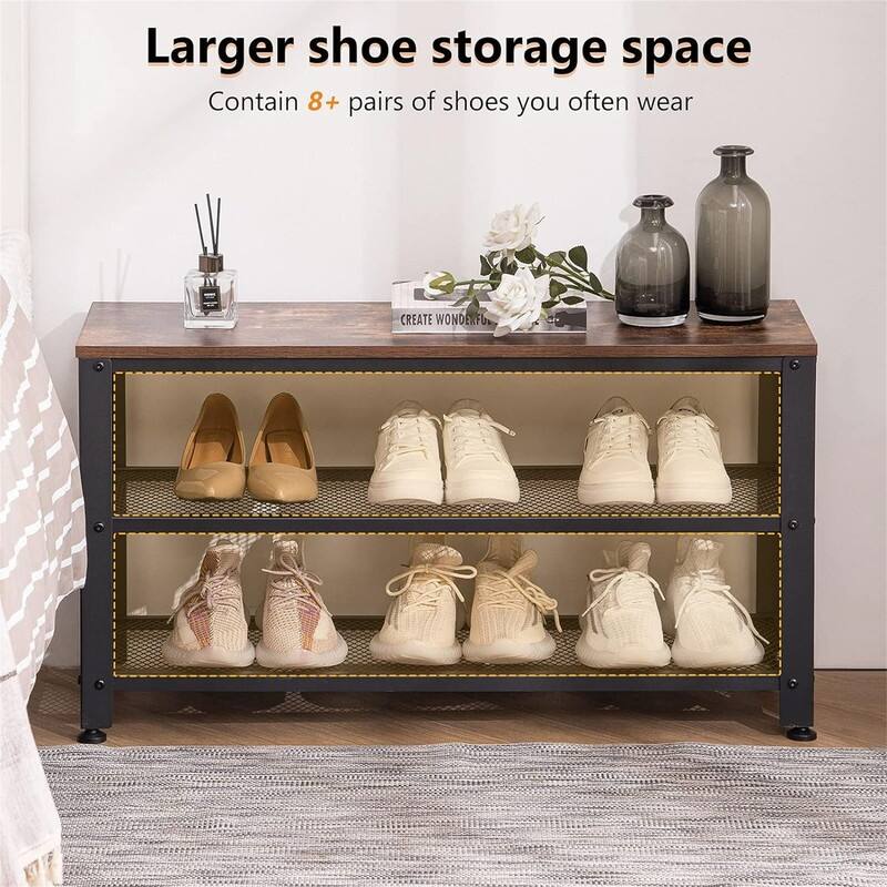 Shoe Rack Bench, 3Tier 35.5 Inches Shoe Rack for Entryway with Long Seat - 11.8"D x 35.4"W x 19.7"H