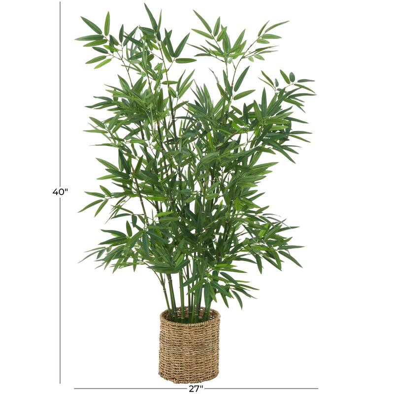 Faux Foliage Artificial Tree with Realistic Leaves and Brown Seagrass Pot - Green - Roche River Decor - 27"W x 27"L x 40"H