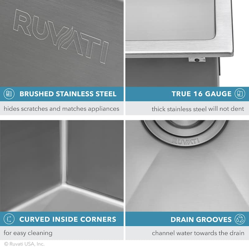 Ruvati 30 x 22 inch Drop-in Tight Radius Topmount 16 Gauge Stainless Steel Kitchen Sink Single Bowl - RVH8009 - 30" X 22"