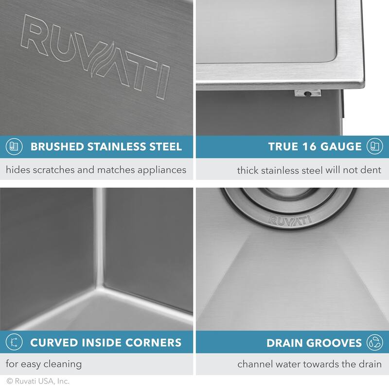 Ruvati Topmount Laundry Utility Sink 25" x 22" x 12" Tight Radius Deep 16 Gauge Stainless Steel - RVU6015