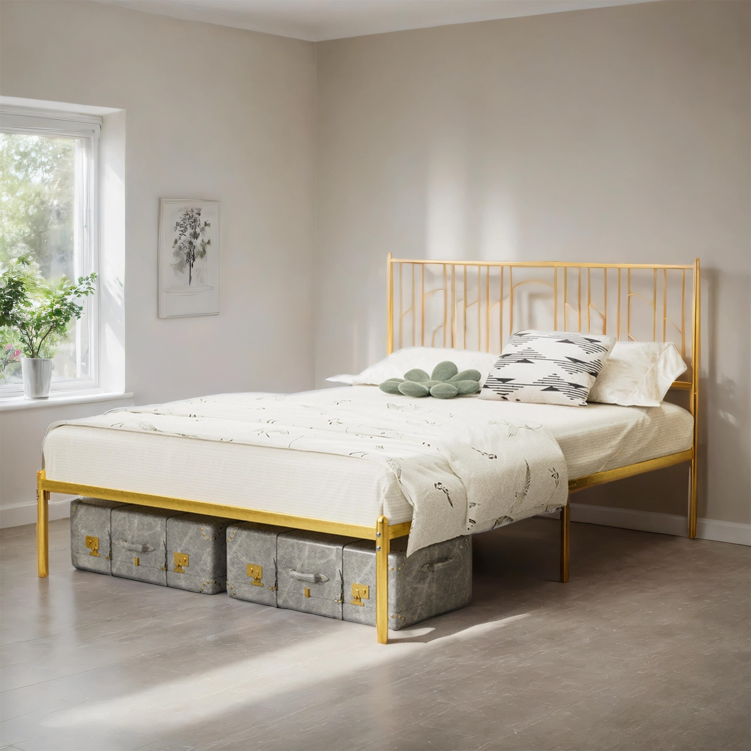 Queen Size Metal Bed Frame with Under-Bed Storage, Noise-Free Design