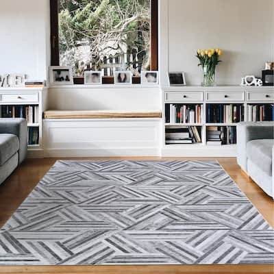 Dream Decor Rugs Steppe Barsham Gray Black Geometric Area Rug