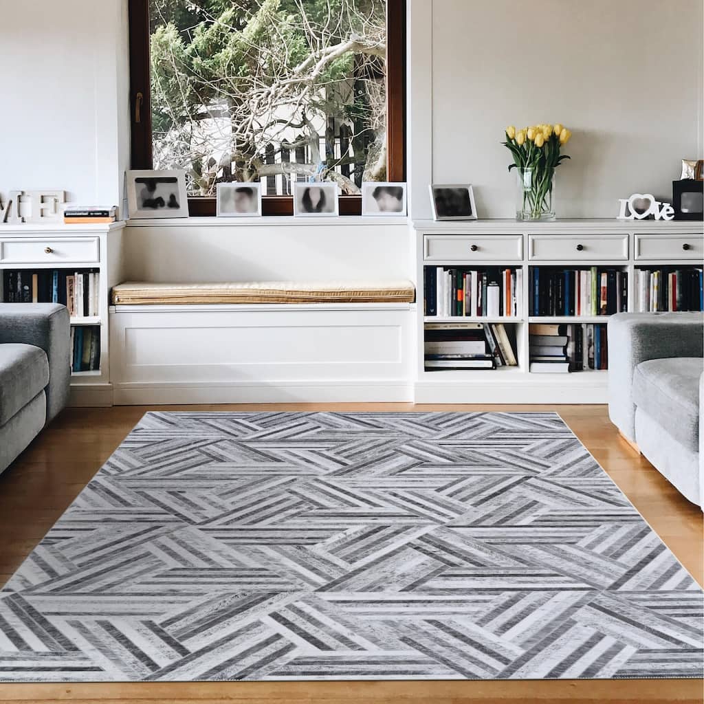 Dream Decor Rugs Steppe Barsham Gray Black Geometric Area Rug