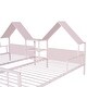 preview thumbnail 14 of 13, Pink Twin Size Metal Double Platform Bed with House-shaped Headboard and a Built-in Nightstand