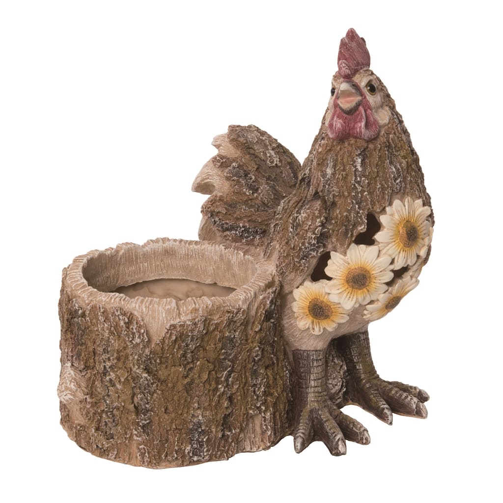 Transpac Resin 9.4" Brown Spring Rooster Planter with Drainage Holes