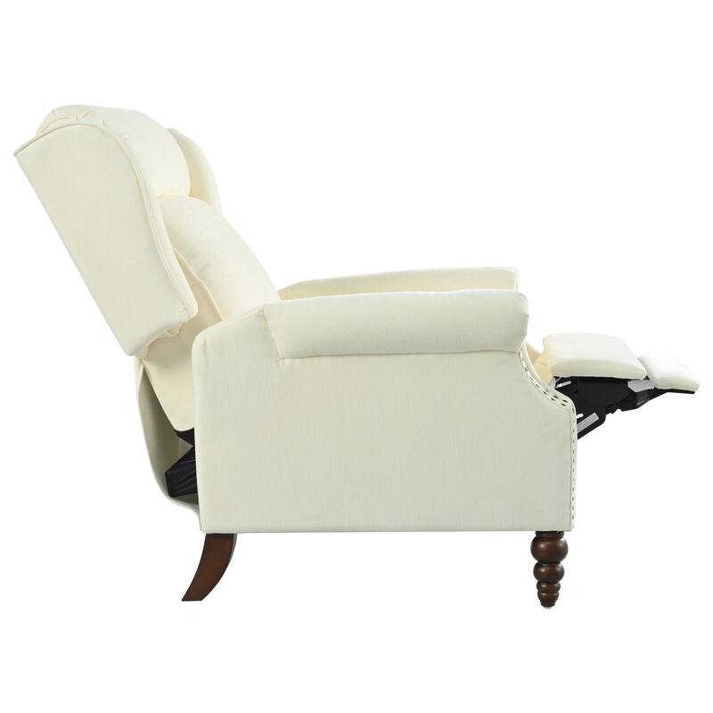 29.75" Chenille Recliner Chair for Living Room, Upholstered Wingback Armchair with Wooden Legs, Rolled Arms for Bedroom