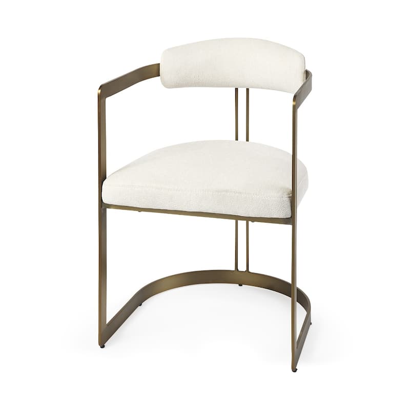 Modern White Upholstered Dining Armchair Chair with Golden Iron Legs and Open Back for Living Room - 30" H x 21" W x 20" D