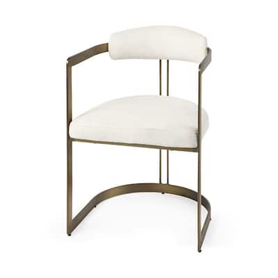 Modern White Upholstered Dining Armchair Chair with Golden Iron Legs and Open Back for Living Room - 30" H x 21" W x 20" D