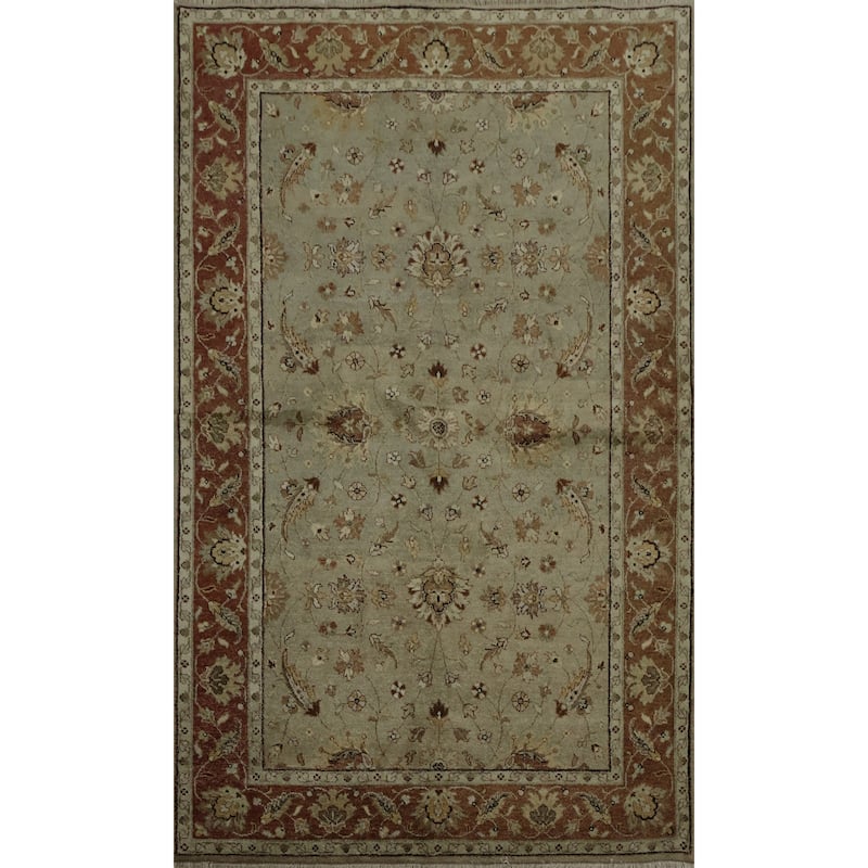 Hand Knotted Oriental 100% Wool Carpet Transitional Floral Green Oushak Area Rug - 8' 0'' X 5' 1''