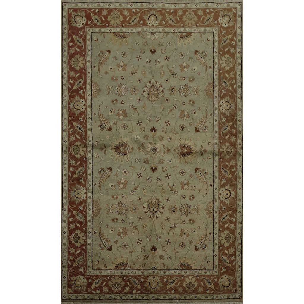 Hand Knotted Oriental 100% Wool Carpet Transitional Floral Green Oushak Area Rug - 8' 0'' X 5' 1''
