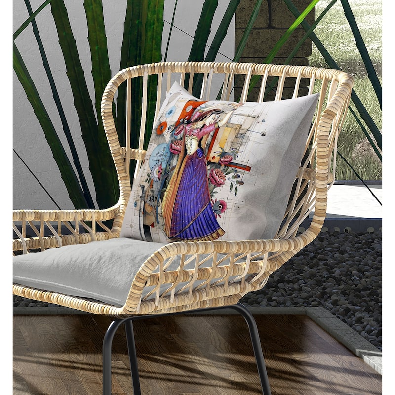 Gracefully Dancing Woman Indoor/Outdoor Reversible Throw Pillow Orange and Blue