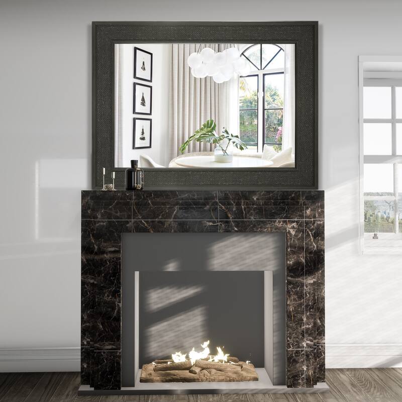 Faux Wooden Frame Rattan Farmhouse Style Rectangle Wall Mirror