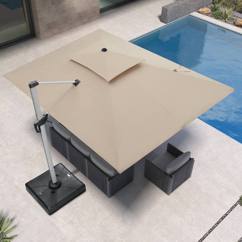PURPLE LEAF 10 x 13ft Outdoor Rectangle Large Cantilever Umbrella with Base