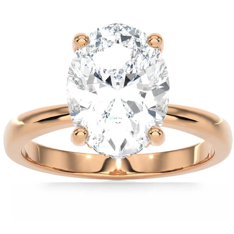 Bliss Diamond Certified 3.10Ct Oval Diamond HIdden Halo Engagement Ring Gold Lab Grown - 5.5 - Rose