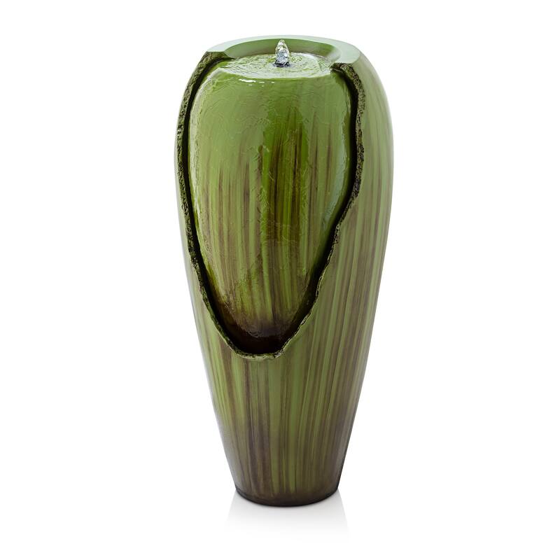 Alpine Corporation 33" Tall Ceramic Jar Fountain with LED Light