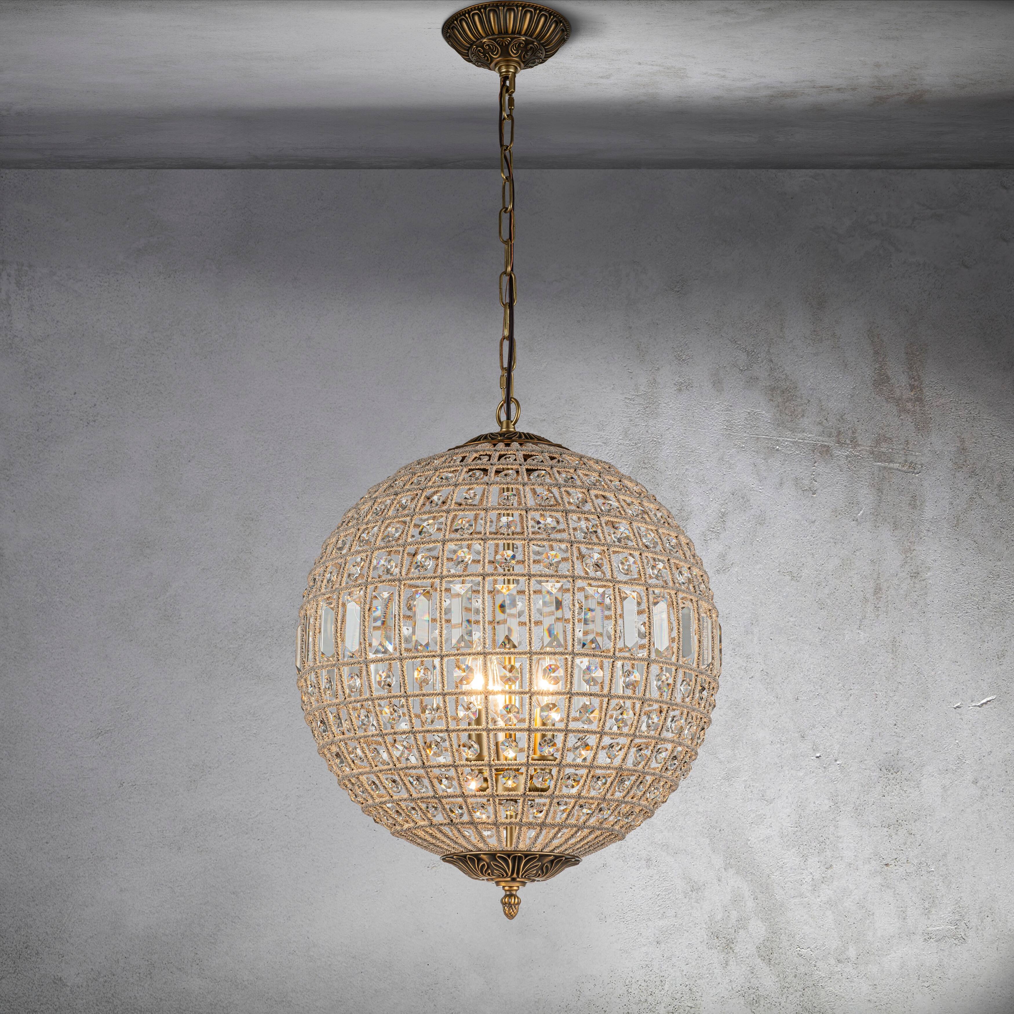 CraftHome 3/5-Light Handmade French Vintage Crystal Globe Chandelier in Antique Bronze for Dining Room