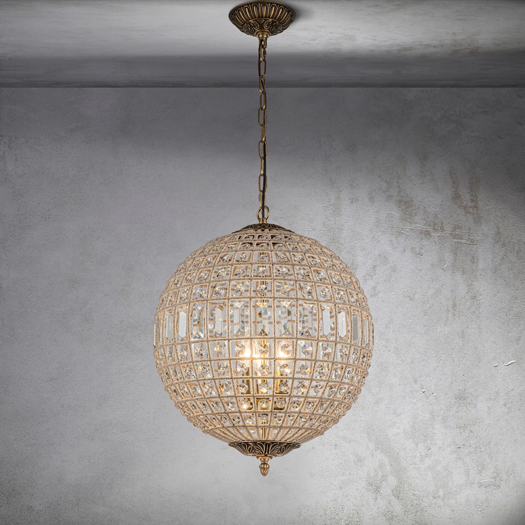 CraftHome 3/5-Light Handmade French Vintage Crystal Globe Chandelier in Antique Bronze for Dining Room