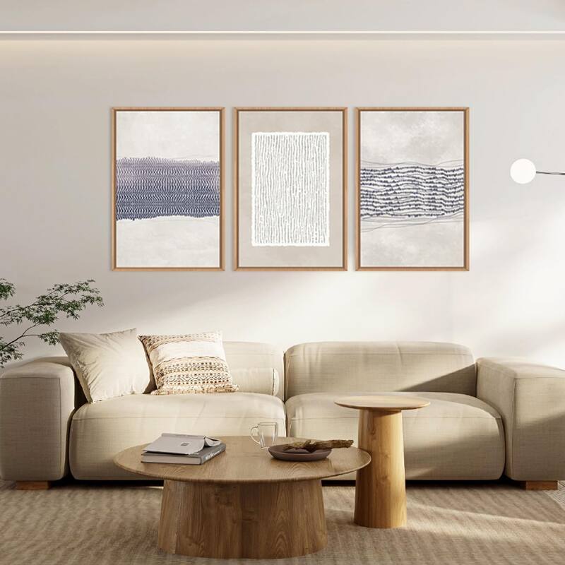 Blue White Abstract Neutral Framed Canvas Wall Art Set
