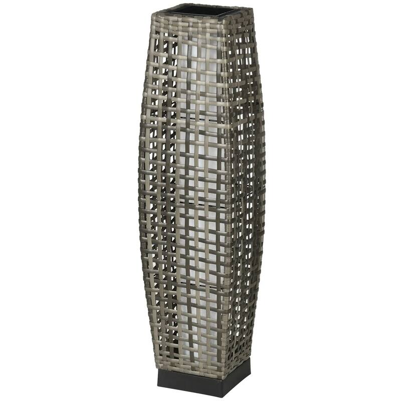 Waterproof Outdoor Solar Floor Lamp with LED Warm Light and Mixed Gray Rattan Design - 8.25" W x 8.25" D x 30.75" H
