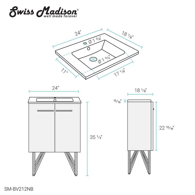 Swiss Madison SM-BV22 Annecy 24" Free Standing Single Basin Vanity Set - Navy Blue