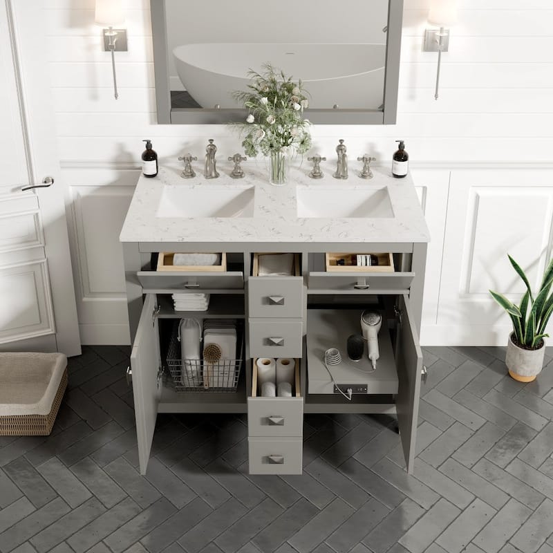 Artemis 44" Gray DS Bath Vanity with Carrara Style Man-Made Stone Top - 44