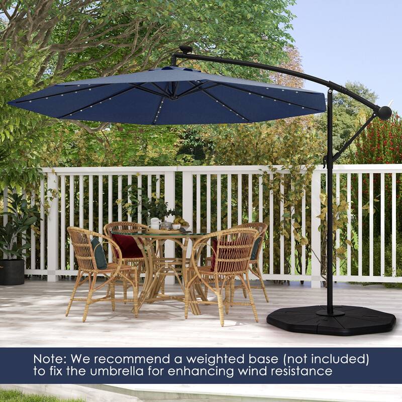 Gymax 10 Ft Solar LED 40 Lights Offset Umbrella Crank Cross Base Patio