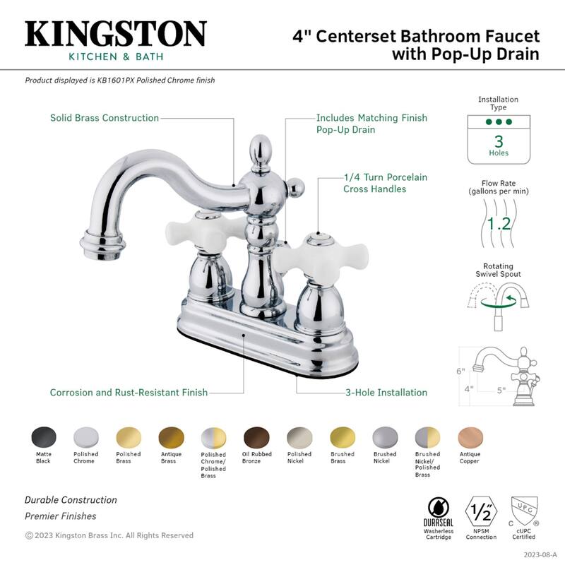 Kingston Brass Heritage Two-Handle 3-Hole Deck Mount 4 in. Centerset Bathroom Faucet