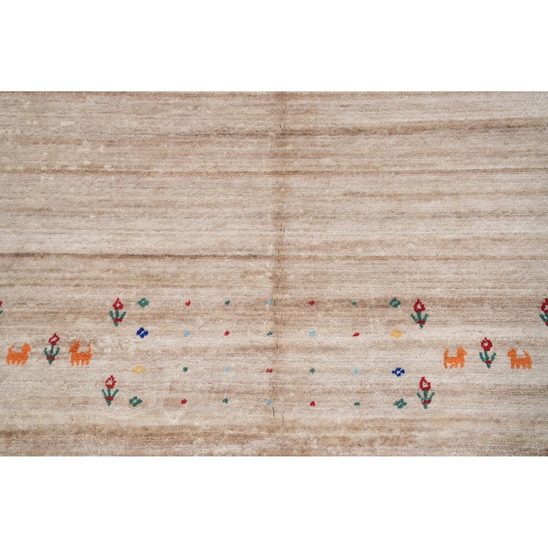 Hand Knotted Oriental Viscose Silk Carpet Tribal Animal Pictorial Beige & Ivories Gabbeh Area Rug - 11' 7'' X 9' 1''