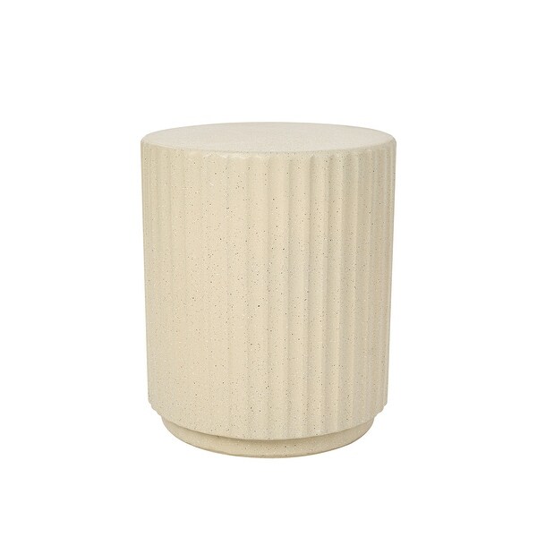 Outdoor Side Table, Cylinder Shaped MgO Patio End Table