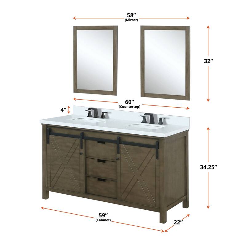 Marsyas Bath Vanity, White Quartz Countertop and Mirrors
