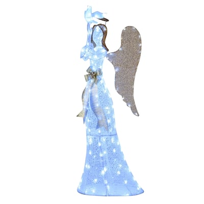 Costway 3D Lighted Angel Christmas Decoration with Pigeon, Golden - as pic shows - See Details