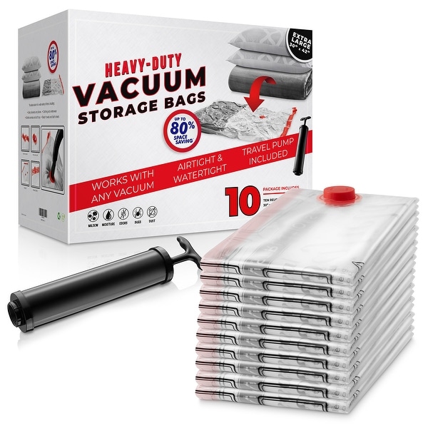 10 X-Large 42 x 30 Vacuum Space Storage Saver Bags and Travel Pump - Extra Large - 42 x 30 Inches