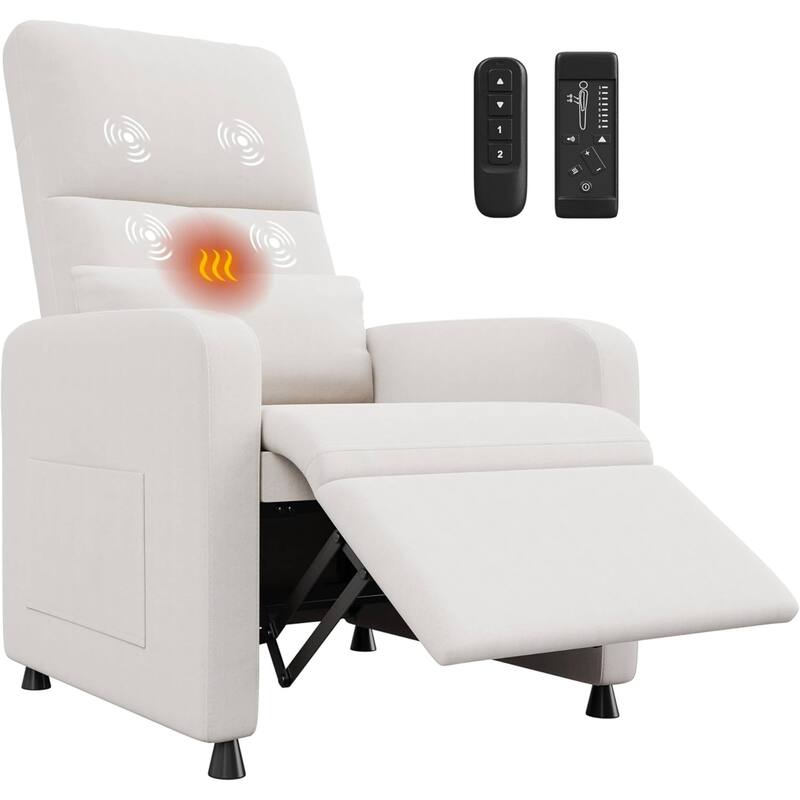 Adjustable Electric Linen Power Recliner Chair, Single Sofa with Massage and Heat - White