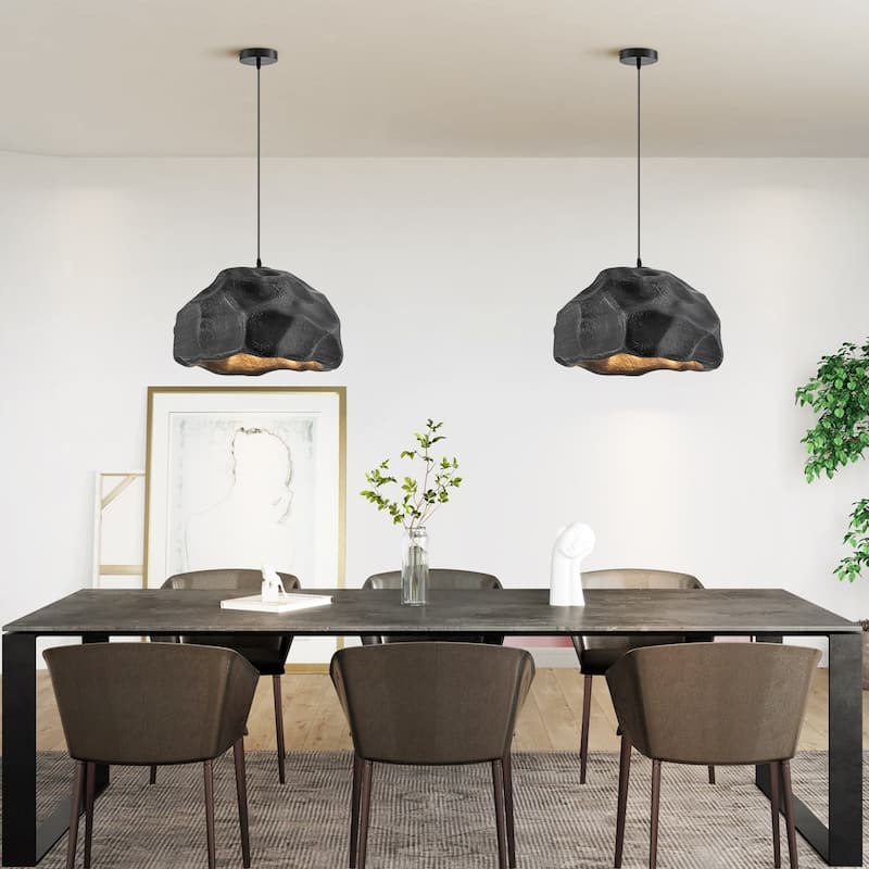 1-Light Modern Black Creative Rock-Shaped Pendant Light - 20.47 in. W x 12.99 in. H x 19.69 in. D
