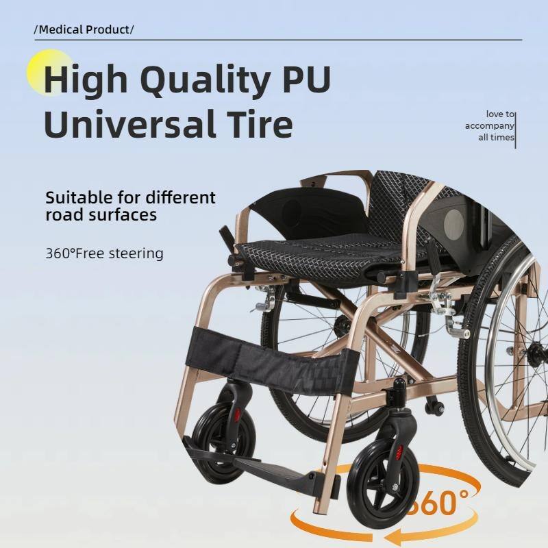 Aluminum Foldable Lightweight Adult Wheelchair, 18" Seat with Front and Rear Locking Hand Brakes, 22" Rear Wheels