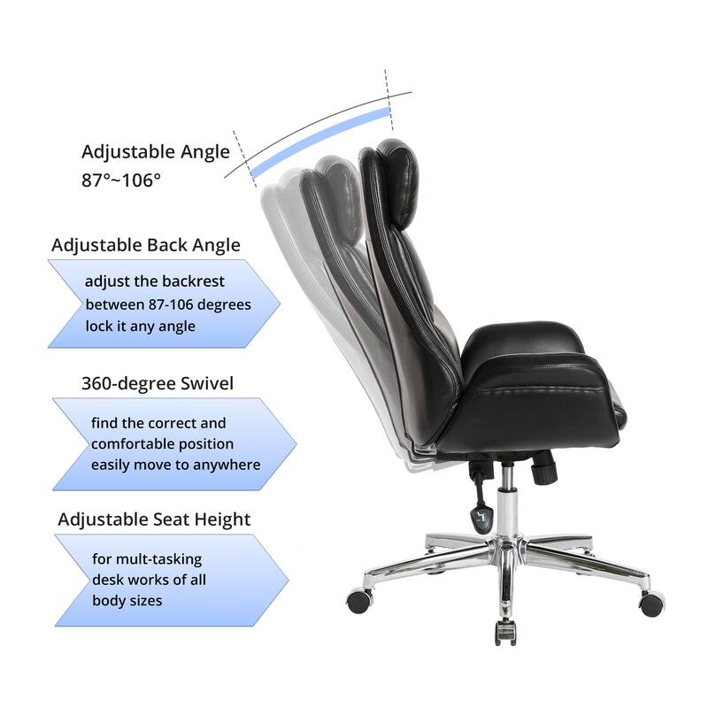 Modern High-Back Leatherette Adjustable 360-degree Swivel Executive Office Chair by Glitzhome