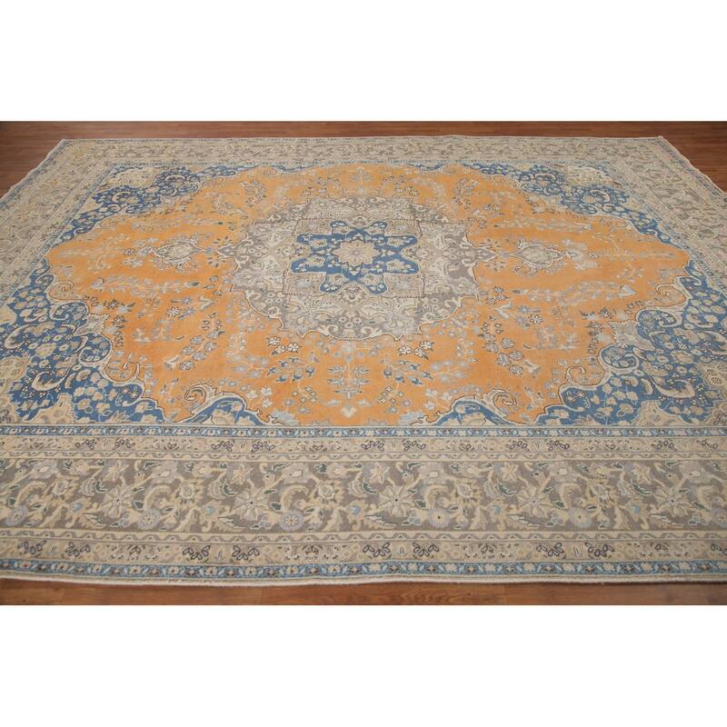 Hand Knotted Oriental 100% Wool Carpet Traditional Floral Oranges & Rust Mashad Area Rug - 12' 3'' X 9' 5''