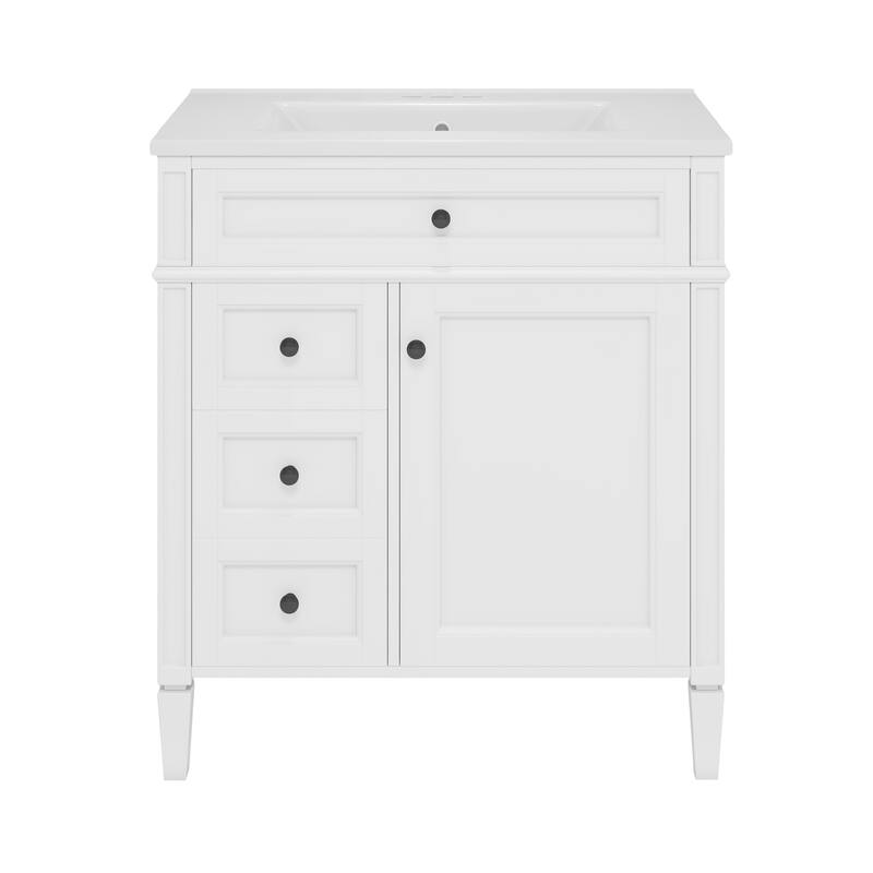 GDFStudio - Halmore Modern Freestanding Bathroom Vanity with Resin Sink, 2 Storage Drawers and a Tip-Out Drawer - 30'W