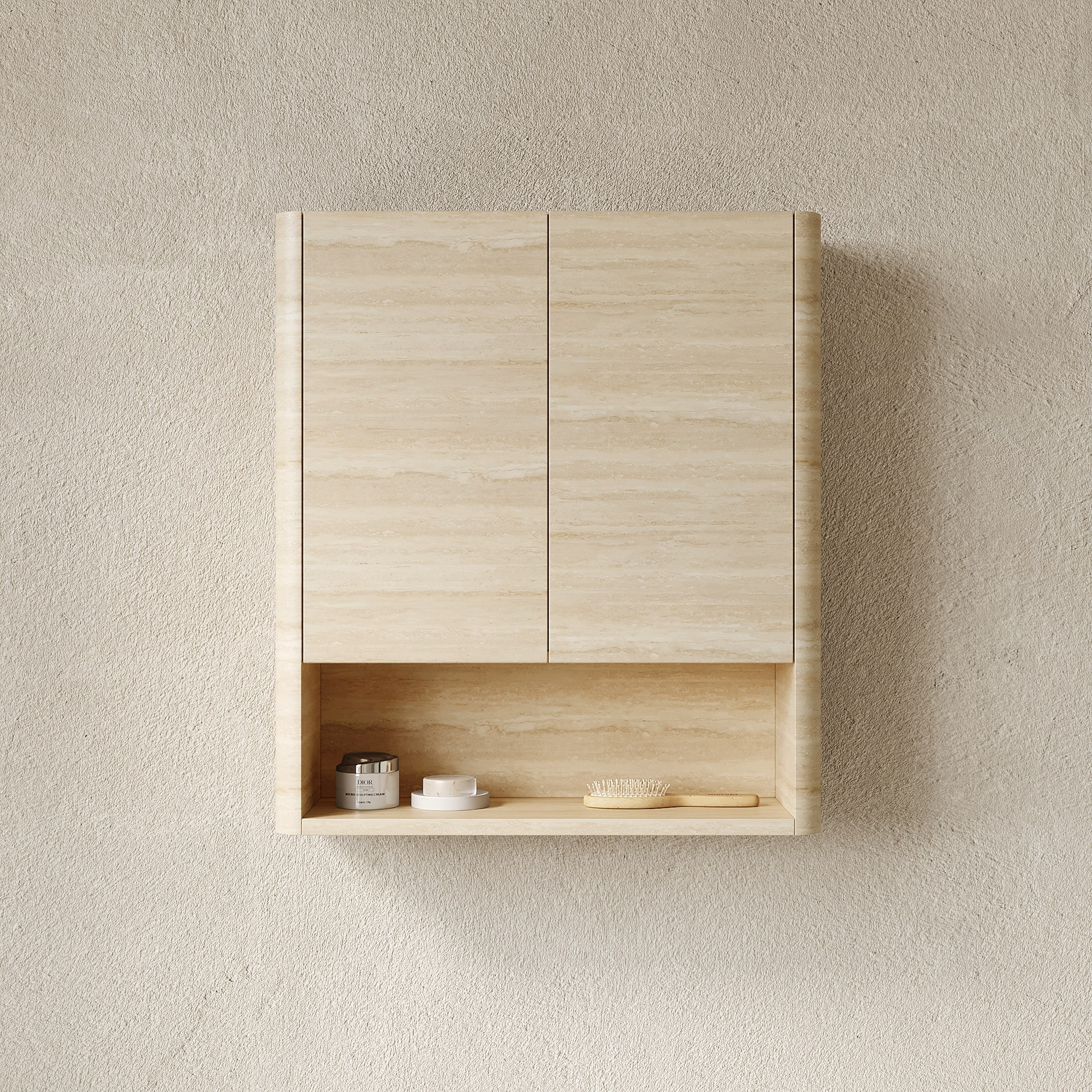 Durable Wall-Mounted Bathroom Cabinet with Doors, Shelf, and Open Storage for Modern and Efficient Space Utilization