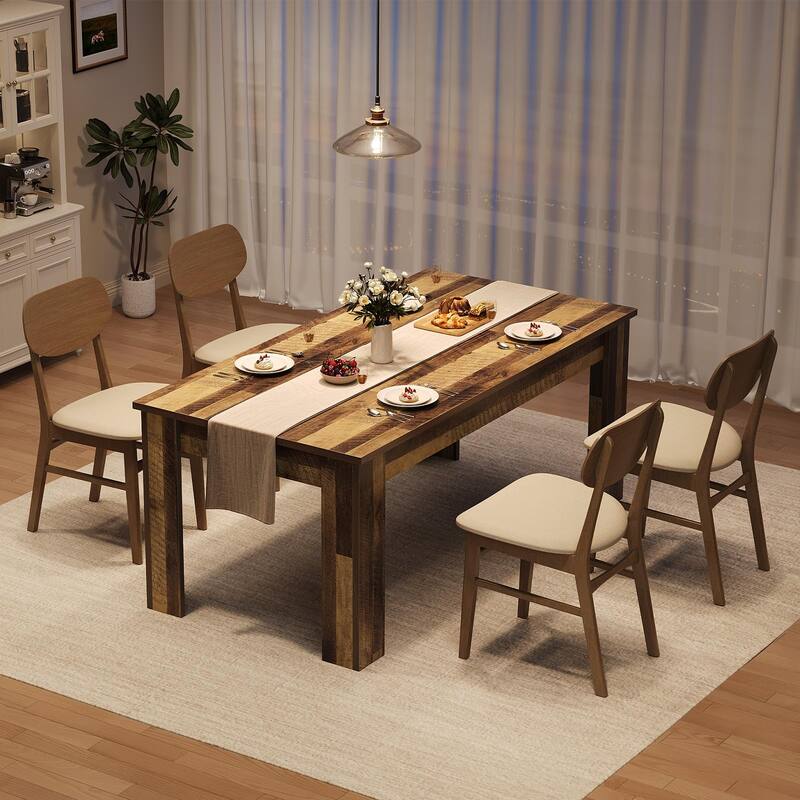 63 Inch Dining Table, Rectangular Dining Table for Kitchen - Brown - Thin