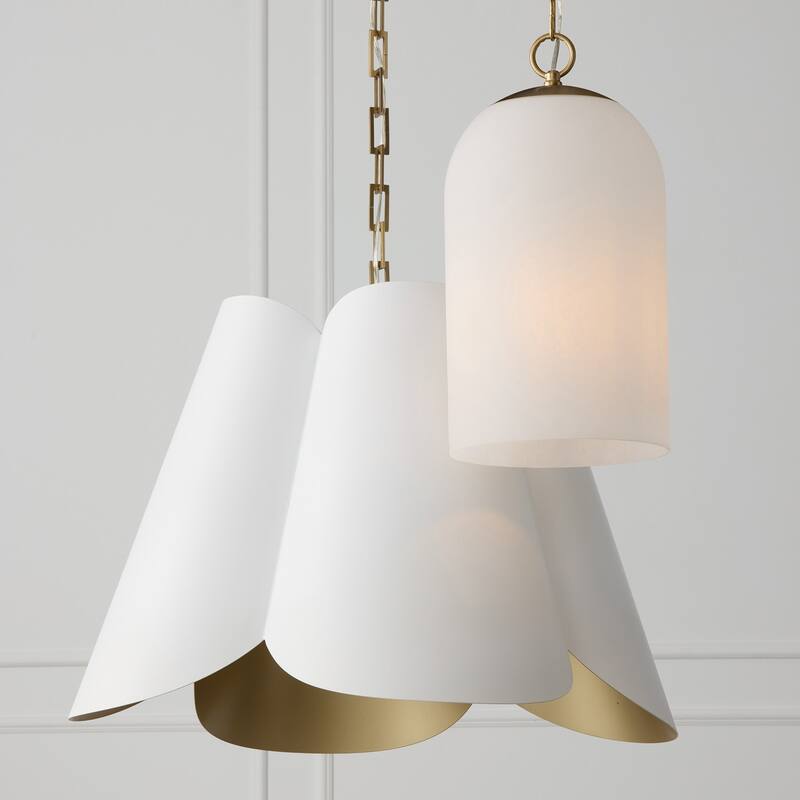 9" W x 18" H 1-Light Capsule Pendant in Matte Brass with Faux Alabaster Glass and Alternating Loop Designer Chain