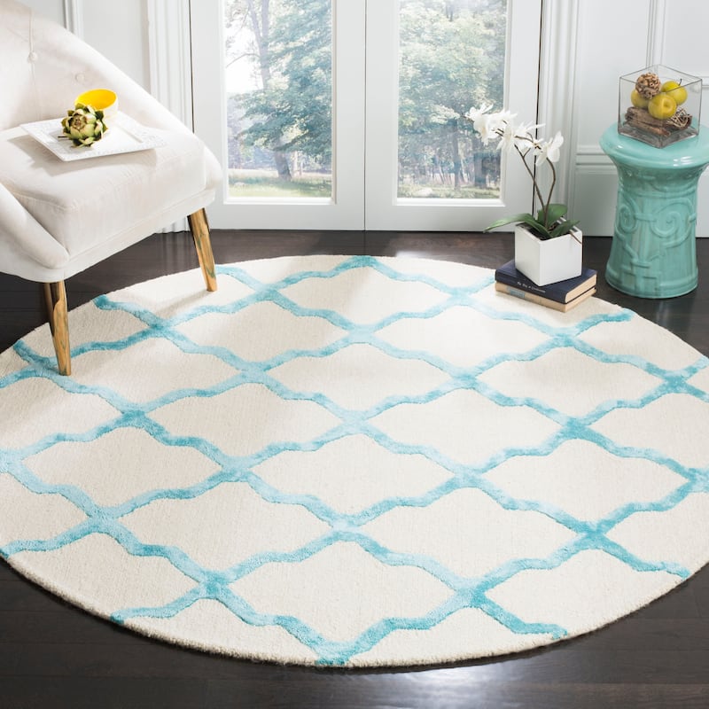 SAFAVIEH Handmade Cambridge Zavastiea Modern Wool Rug - 6' Round - Ivory/Turquoise
