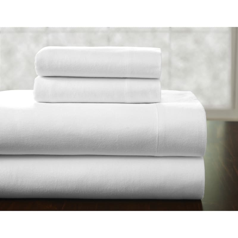 Pointehaven 175 GSM Cotton Flannel Bed Sheet Set with Oversized Sheets - Twin - White