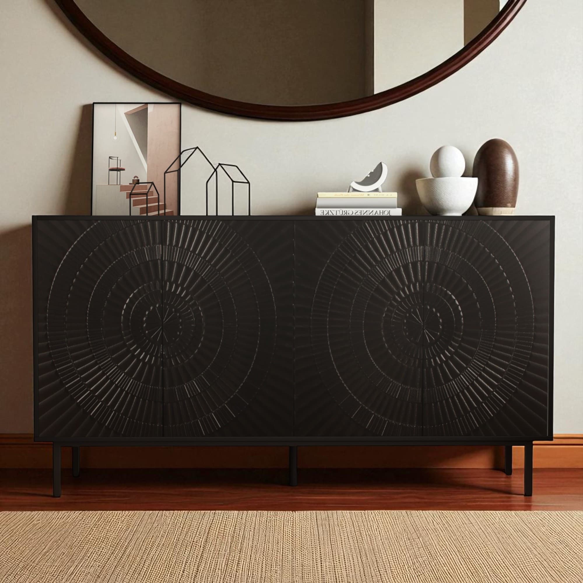 Modern Wood Sideboard Buffet Accent Bedroom Media Hallway Curio Kitchen Hutch Storage Cabinet for Dining Room, Living Room