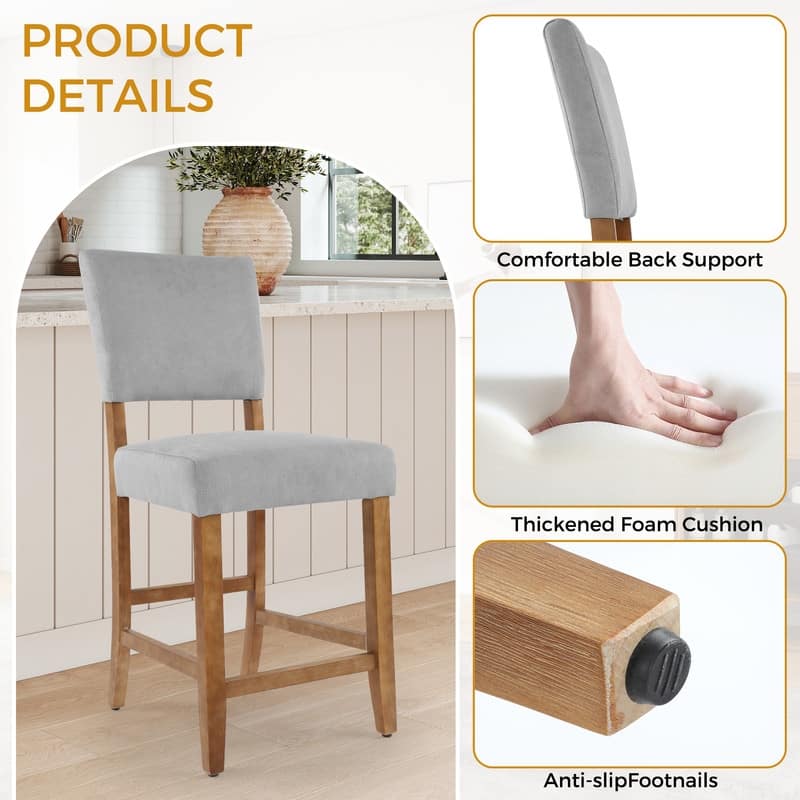 24 Inches Counter Height Bar Stools Upholstered Barstools with Brushed Legs Set of 2