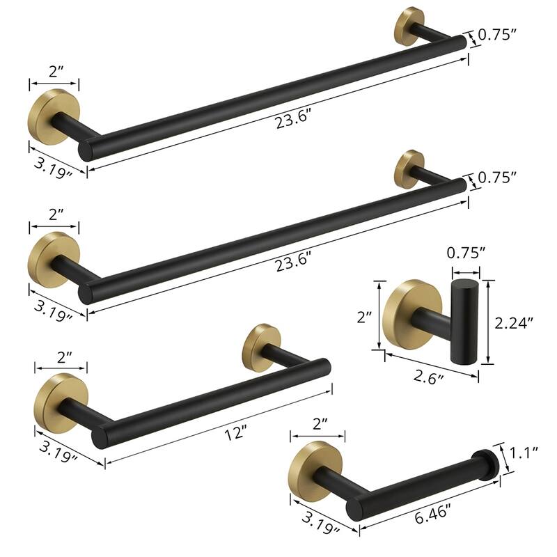 5-Pieces Bathroom Accessories Set,Stainless Steel Bathroom Hardware Set, Bath Towel Bar Set