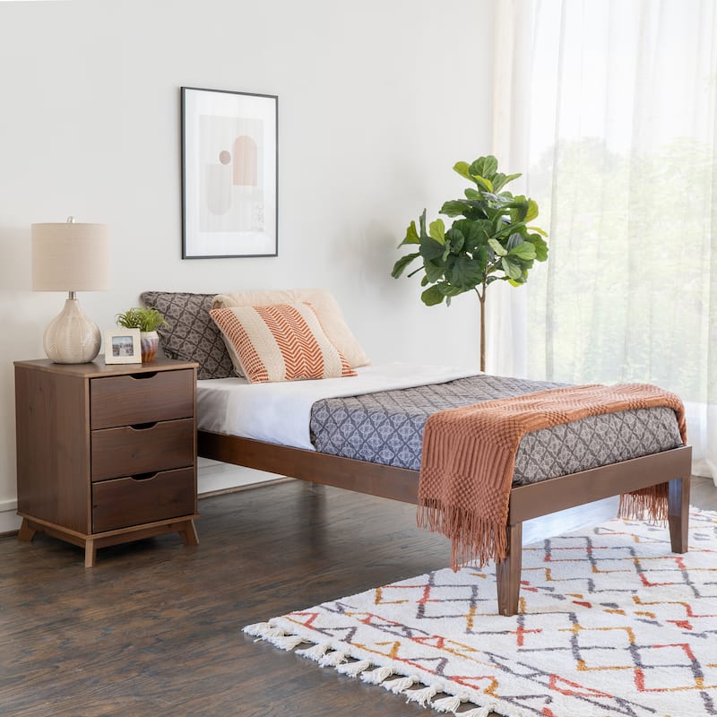 Purcell Pine Wood Twin Bed with 3-Drawer Nightstand Set - Walnut