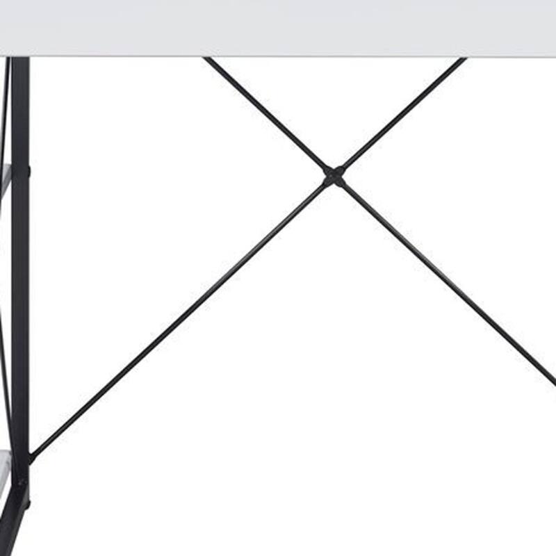 Wood Computer Desk with Black Metal Base, Drawer and 6 Shelves