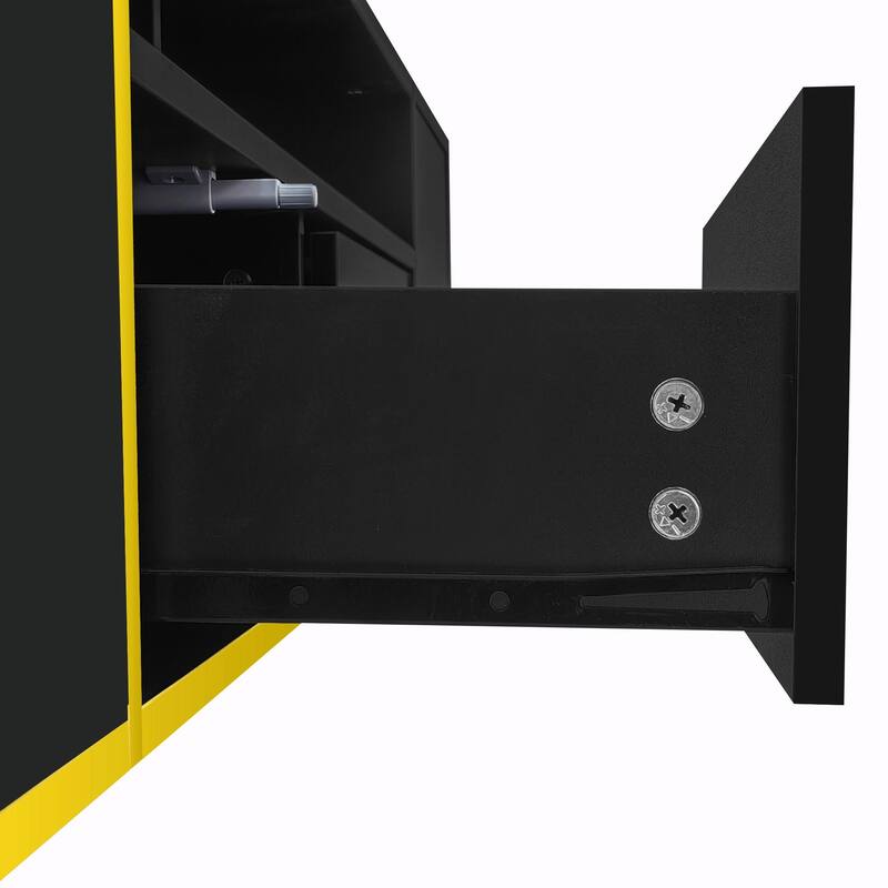 70.9'' Modern Entertainment Center, LED Lights, 2 Shelves, 2 Drawers & Metal Legs