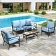 preview thumbnail 100 of 133, MAISON ARTS 4 Pieces Rattan Wicker Patio Furniture Set with Swivel Chairs and Coffee Table for Outdoor Spaces Fixed Chair - Blue